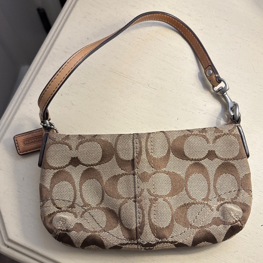Coach Tan and Brown Signature Clutch
